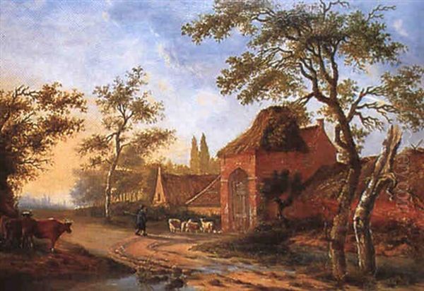 Le Retour Du Troupeau A La Ferme Oil Painting by Lazare Bruandet