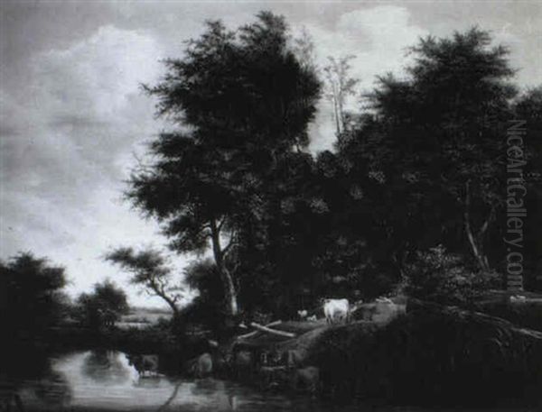 Paysage De Riviere Avec Une Scene Pastorale Oil Painting by Lazare Bruandet