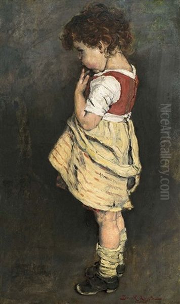 Little Girl Oil Painting by Lajos Bruck