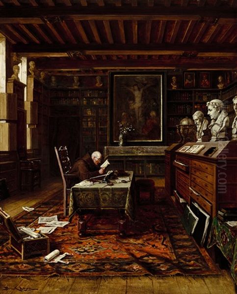 In The Library (antiquarian) Oil Painting by Lajos Bruck