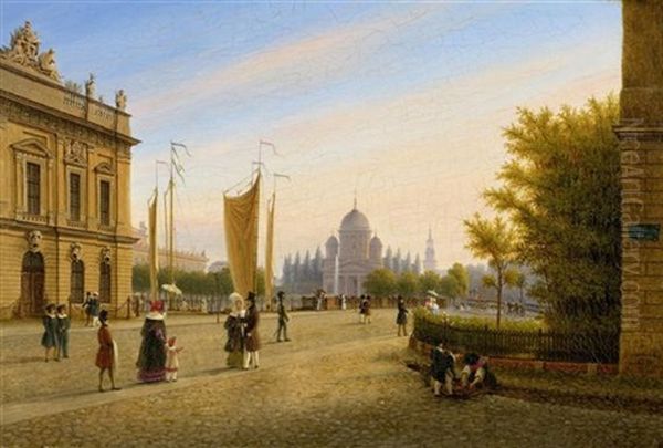 Unter Den Linden, Berlin Oil Painting by Johann Wilhelm Bruecke