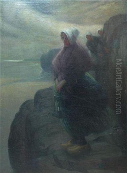 Die Heimkehr. Hollanderinnen An Steilkuste In Erwartung Der Fischer Oil Painting by Theodor Bruckner