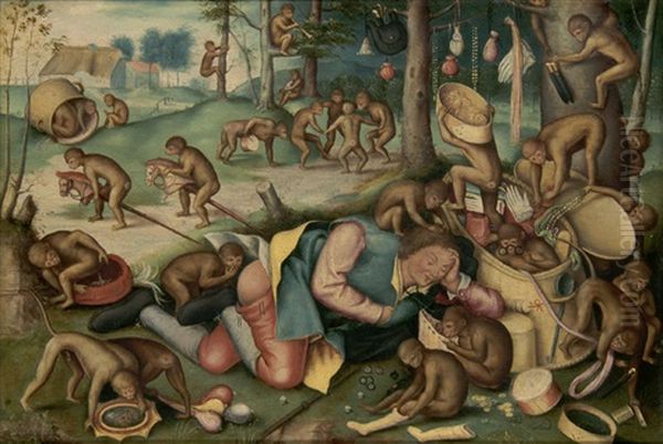 Der Schlafende Hausierer Mit Affen Oil Painting by Pieter Bruegel the Elder