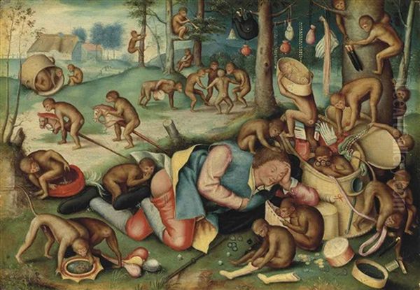 The Peddler Pillaged By Apes Oil Painting by Pieter Bruegel the Elder