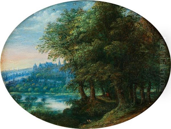 Waldlandschaft Mit Blick Auf Die Prager Burg Oil Painting by Jan Brughel