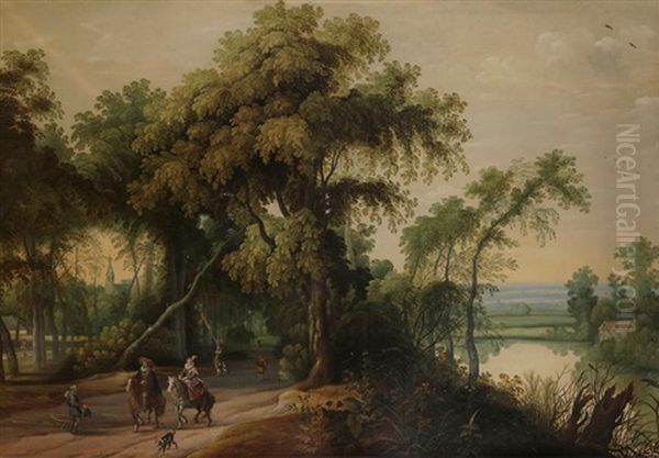 Village En Bordure De Riviere Anime De Personnages Oil Painting by Jan Brughel