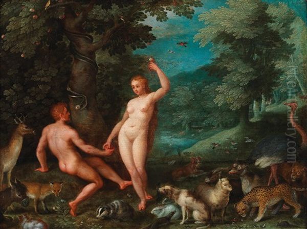 The Temptation Of Adam In Paradise Oil Painting by Jan Brughel