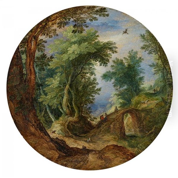 Waldlandschaft Mit Wanderern, Die Eine Brucke Uberqueren Oil Painting by Jan Brughel