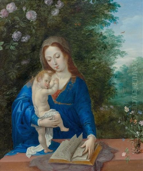 Madonna And Child Before A Landscape Oil Painting by Jan Brughel