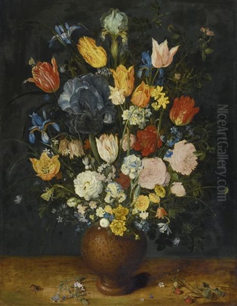 Still Life Of Flowers In A Stoneware Vase Oil Painting by Jan Brughel