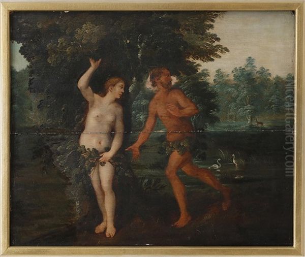 Adam Och Eva I Lustgarden Oil Painting by Jan Brughel