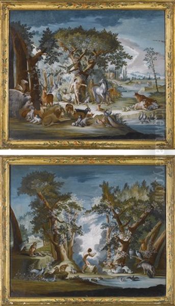 A Pair Of Italian Reverse Oil Paintings On Glass After Jan Brueghel I Oil Painting by Jan Brughel