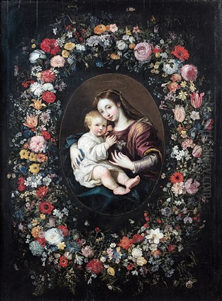 La Vierge A L'enfant Dans Une Guirlande De Fleurs Oil Painting by Jan Brughel
