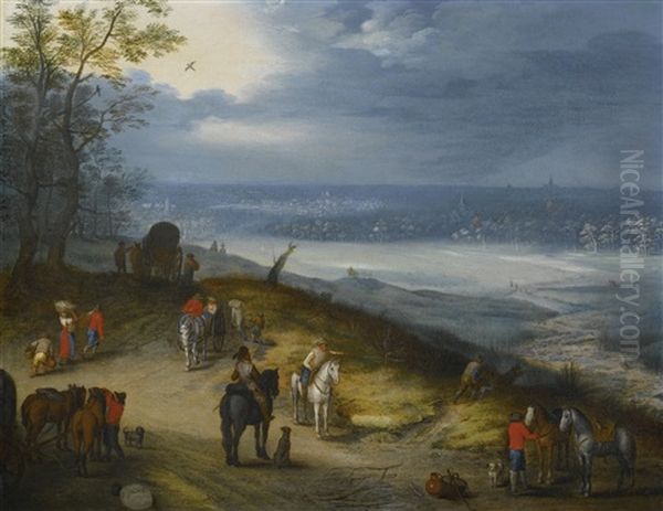 An Extensive Wooded Landscape With Travelers Oil Painting by Jan Brughel