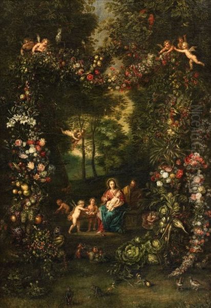 Agrarland Of Fruits With The Holy Family Oil Painting by Jan Brughel