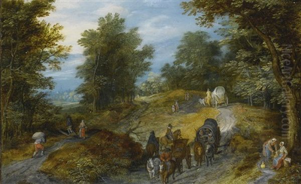 Woodland Road With Wagon And Travelers Oil Painting by Jan Brughel