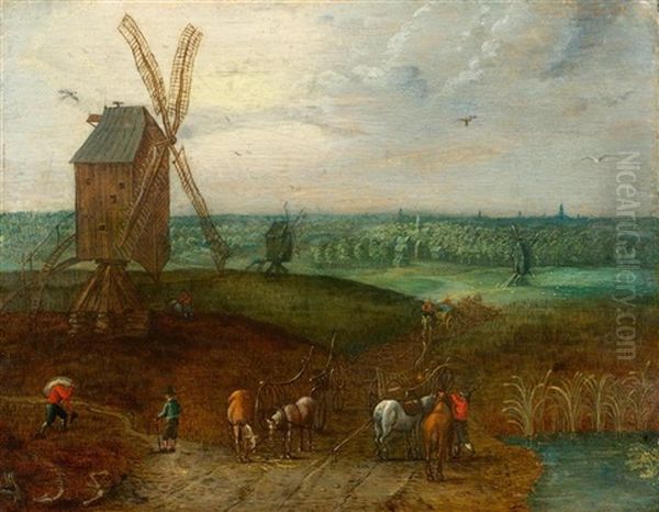 Landscape With Pond And Mill Oil Painting by Jan Brughel