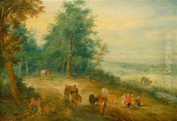 A Broad Landscape With Travellers Oil Painting by Jan Brughel