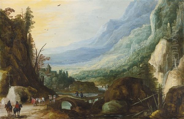 Mountainous Landscape With A Bridge Across A River Oil Painting by Jan Brughel