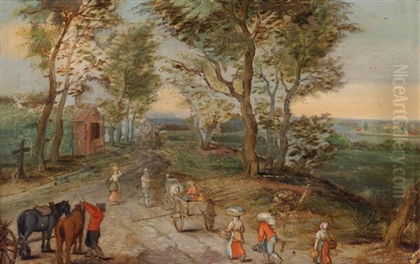 Landstrase Mit Bauern Auf Dem Weg Zum Markt Oil Painting by Jan Brughel