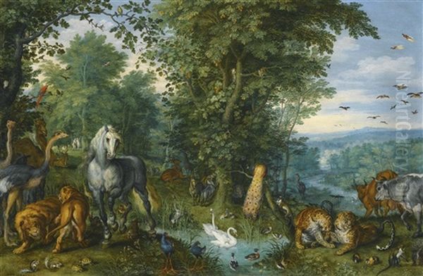 The Garden Of Eden With The Fall Of Man Oil Painting by Jan Brughel