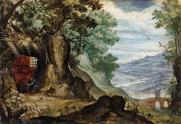 Rocky Landscape With Hermit Oil Painting by Jan Brughel