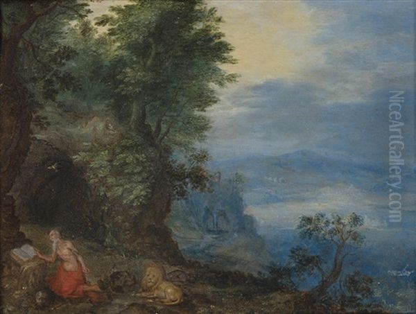 Saint Jerome And The Lion Oil Painting by Jan Brughel