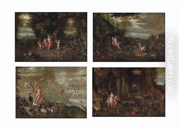 The Four Elements: Fire, Water, Earth And Air (4 Works) Oil Painting by Jan Brughel