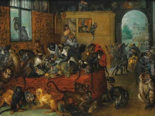 Monkeys Feasting Oil Painting by Jan Brughel