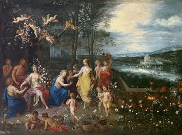 Allegorie Des Fruhlings; Allegorie Des Sommers; Allegorie Des Herbstes; Allegorie Des Winters (4 Works) Oil Painting by Jan Brughel