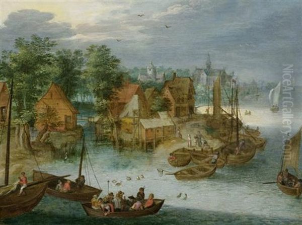 Fischerdorf Am Wasser Oil Painting by Jan Brughel