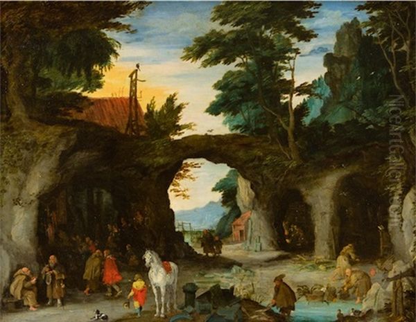 Hornata Krajina S Poustevniky U Skalni Svatyne Oil Painting by Jan Brughel
