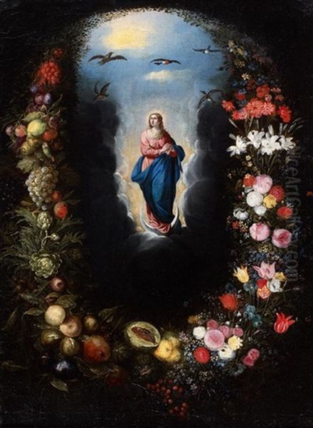 L'ascension De La Vierge Dans Une Guirlande De Fleurs, De Fruits Et De Legumes Oil Painting by Jan Brughel