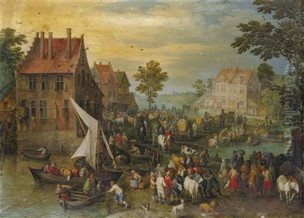 Un Marche Au Village Oil Painting by Jan Brughel