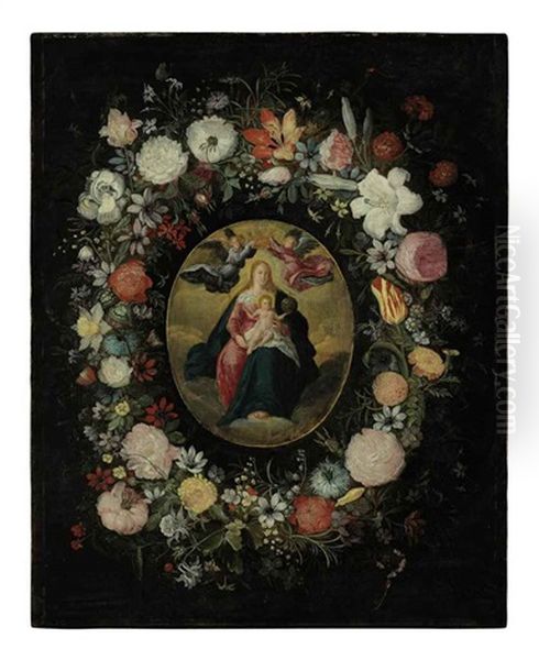 The Virgin And Child With Angels Surrounded By Flowers Oil Painting by Jan Brughel