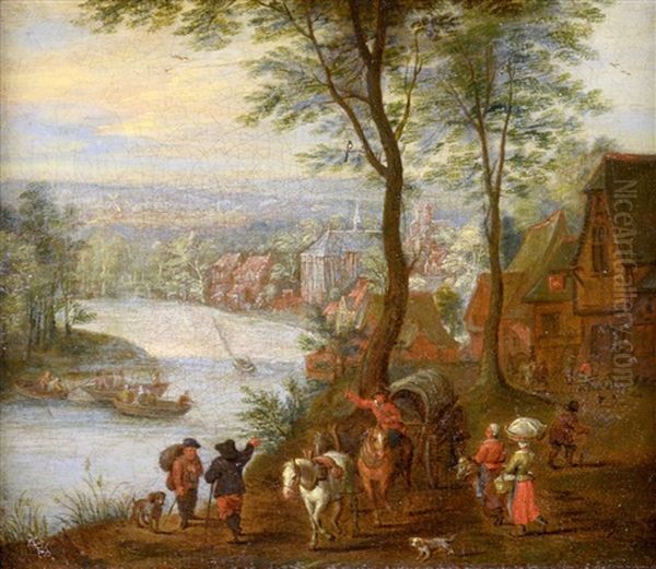 Tavern On The River Bank Oil Painting by Jan Brughel