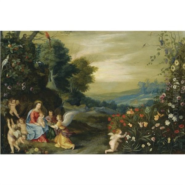 An Extensive Landscape With The Rest On The Flight To Egypt Oil Painting by Jan Brughel