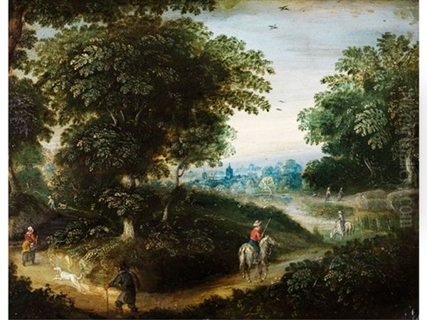 Waldlandschaft Mit Reitern, Passanten Und Einem Hund Oil Painting by Jan Brughel
