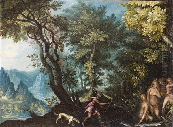 Diana Und Aktaon In Einer Waldlandschaft Oil Painting by Jan Brughel