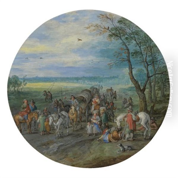 A Landscape With Travellers On A Road Passing A Small Copse Oil Painting by Jan Brughel