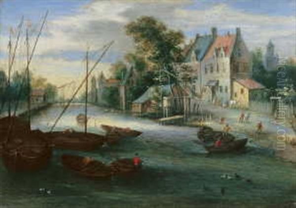 Kanallandschaft Mit Fischerbooten Oil Painting by Jan Brughel