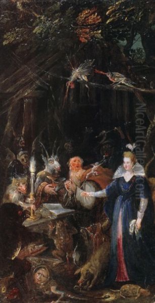 Versuchung Des Heiligen Antonius (collab. W/hieronymus Francken L.) Oil Painting by Jan Brughel