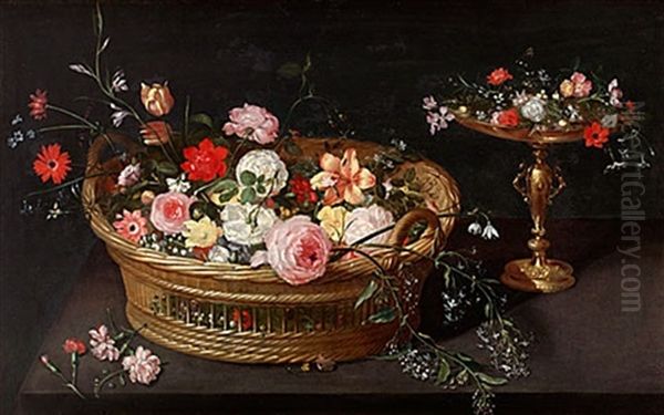 Stilleben Med Blomsterkorg Oil Painting by Jan Brughel