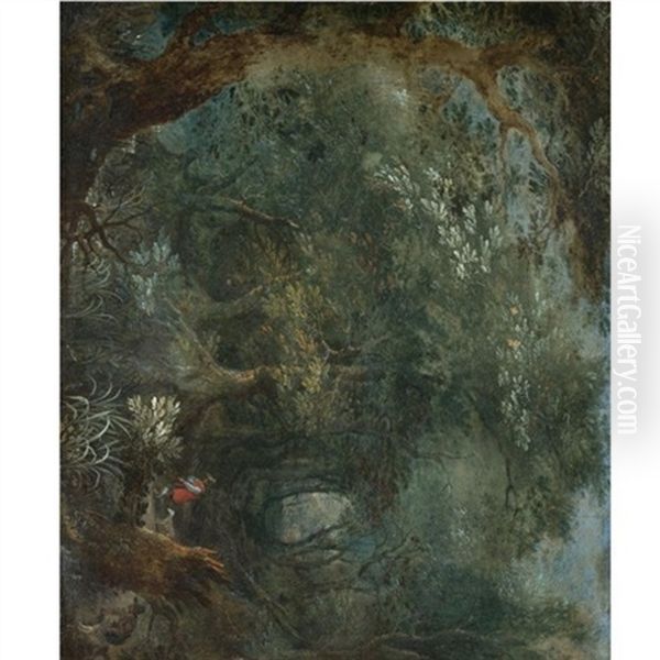 A Wooded Landscape With Two Huntsmen And Their Hounds Oil Painting by Jan Brughel