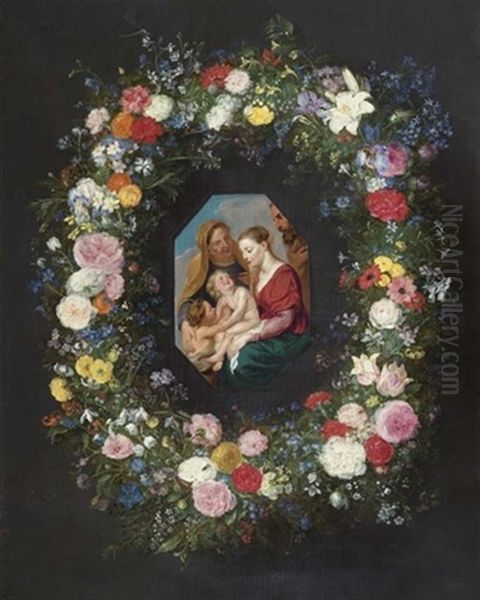 Der De Bousies-kranz (in Collab. W/workshop) Oil Painting by Jan Brughel