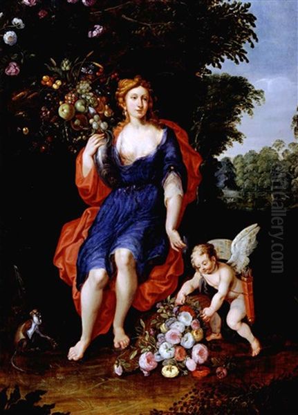 Venus Und Amor (in Collab.w/hendrick Von Balen) Oil Painting by Jan Brughel
