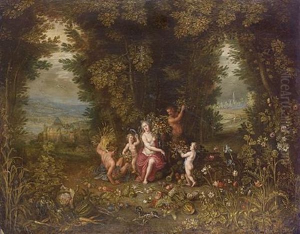 An Allegory Of The Earth (collab. W/hendrick Van Balen) Oil Painting by Jan Brughel