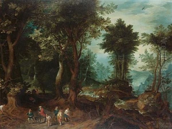 A Wooded Landscape With Abraham And Isaac Oil Painting by Jan Brughel