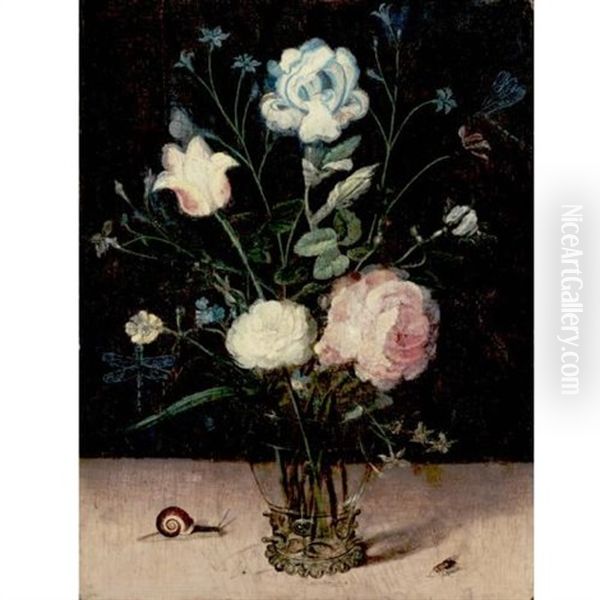 Still Life Of Flowers In A Glass Vase Oil Painting by Jan Brughel