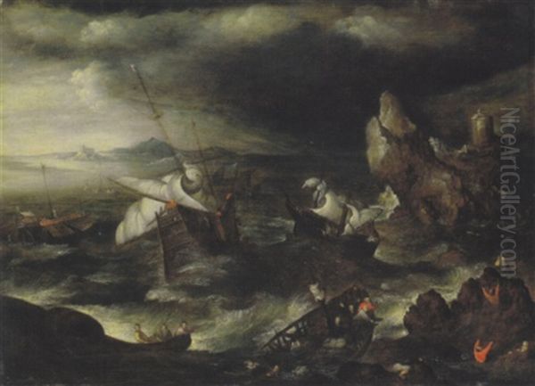 Bateaux S'echouant Lors D'une Tempete Oil Painting by Jan Brughel